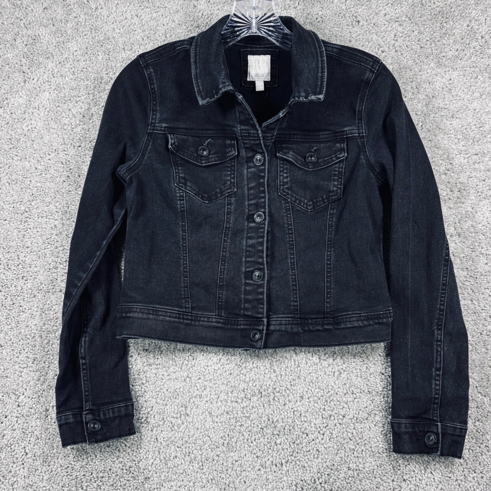 Wax Jean Womens Black Denim Trucker Jacket Small Premium Denim Microbial‎ Faded